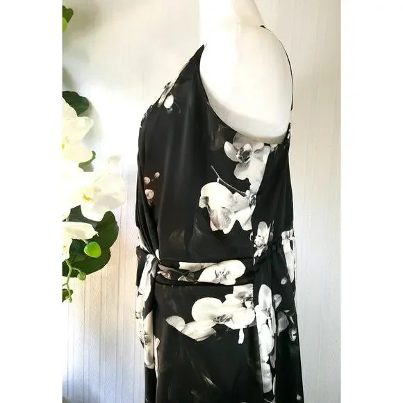 NWT Worthington XXL Black & White Floral Satin Spaghetti Strap Midi Dress - Picture 9 of 13